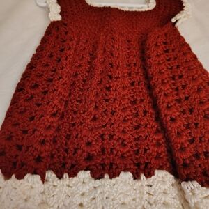 Handmade Maroon and White Crochet Baby Dress
